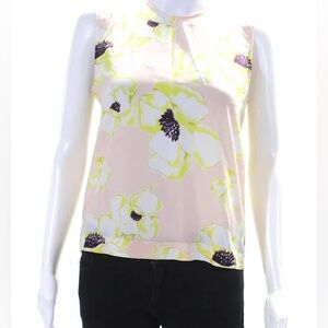 Equipment Tank Top Yellow and Pink Floral 100% Silk in Size Small